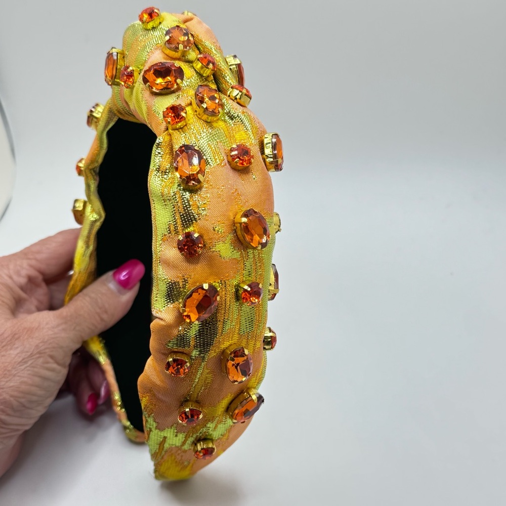 Brianna Cannon yellow metallic headband with Amber/ gold crystals - NWT comfy